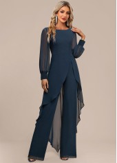 Peacock Blue Patchwork Long Scoop Neck Jumpsuit | thumb picture 