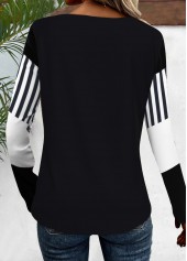 Black Button Geometric Print Long Sleeve T Shirt | thumb picture 