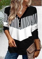 Black Button Geometric Print Long Sleeve T Shirt | thumb picture 