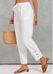 White Pocket Elastic Waist High Waisted Pants | thumb picture 