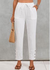 White Pocket Elastic Waist High Waisted Pants | thumb picture 