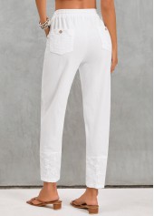 White Pocket Elastic Waist High Waisted Pants | thumb picture 