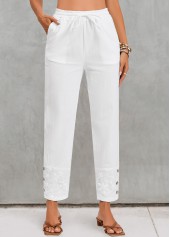 White Pocket Elastic Waist High Waisted Pants