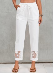 White Pocket Elastic Waist High Waisted Pants