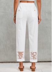 White Pocket Elastic Waist High Waisted Pants