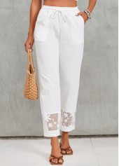 White Pocket Elastic Waist High Waisted Pants