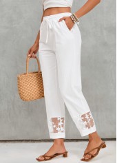 White Pocket Elastic Waist High Waisted Pants