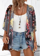 Dark Grey Floral Print 3/4 Sleeve Light Cardigan | thumb picture 
