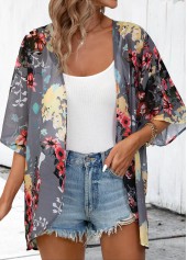 Dark Grey Floral Print 3/4 Sleeve Light Cardigan | thumb picture 