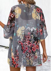 Dark Grey Floral Print 3/4 Sleeve Light Cardigan | thumb picture 