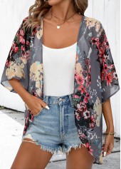 Dark Grey Floral Print 3/4 Sleeve Light Cardigan | thumb picture 