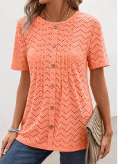 Plus Size Orange Tuck Stitch Short Sleeve T Shirt