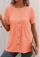 Plus Size Orange Tuck Stitch Short Sleeve T Shirt