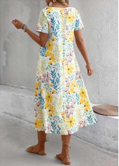 Yellow Pocket Floral Print A Line Short Sleeve Dress | thumb picture 