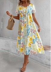 Yellow Pocket Floral Print A Line Short Sleeve Dress | thumb picture 