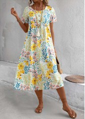 Yellow Pocket Floral Print A Line Short Sleeve Dress | thumb picture 