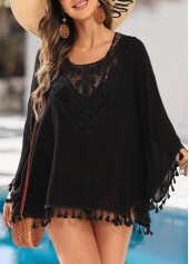 Tassel Scoop Neck Black Cover Up | thumb picture 