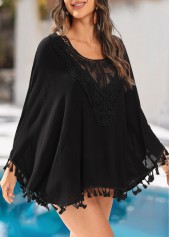Tassel Scoop Neck Black Cover Up | thumb picture 