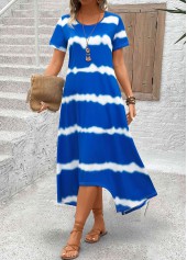 Sky Blue Pocket Tie Dye Print A Line Dress | thumb picture 