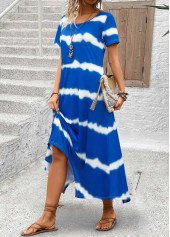 Sky Blue Pocket Tie Dye Print A Line Dress | thumb picture 