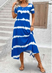 Sky Blue Pocket Tie Dye Print A Line Dress | thumb picture 