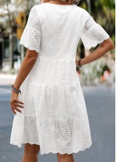 White Ruched Short Sleeve Round Neck Dress | thumb picture 