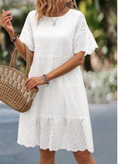 White Ruched Short Sleeve Round Neck Dress | thumb picture 
