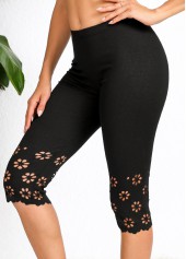Black Mid Waisted Capri Elastic Waist Leggings | thumb picture 