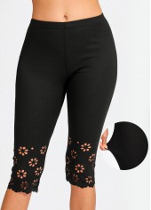 Black Mid Waisted Capri Elastic Waist Leggings