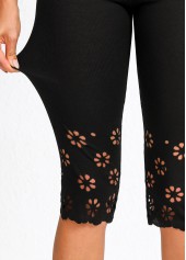 Black Mid Waisted Capri Elastic Waist Leggings | thumb picture 