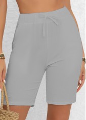 Light Grey Patchwork Regular Elastic Waist High Waisted Shorts