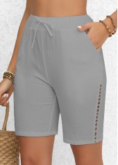 Light Grey Patchwork Regular Elastic Waist High Waisted Shorts | thumb picture 
