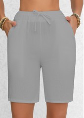 Light Grey Patchwork Regular Elastic Waist High Waisted Shorts | thumb picture 