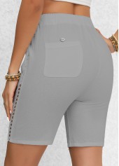 Light Grey Patchwork Regular Elastic Waist High Waisted Shorts | thumb picture 