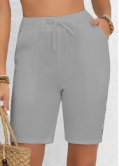 Light Grey Patchwork Regular Elastic Waist High Waisted Shorts | thumb picture 