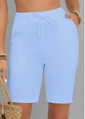 Light Blue Patchwork Regular Elastic Waist High Waisted Shorts | thumb picture 