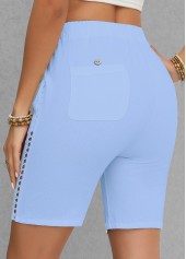 Light Blue Patchwork Regular Elastic Waist High Waisted Shorts | thumb picture 