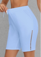 Light Blue Patchwork Regular Elastic Waist High Waisted Shorts | thumb picture 