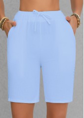 Light Blue Patchwork Regular Elastic Waist High Waisted Shorts | thumb picture 