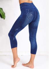 Denim Blue Denim-effect Print High Waisted Capri Leggings | thumb picture 