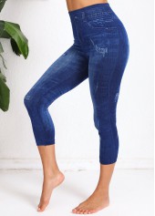Denim Blue Denim-effect Print High Waisted Capri Leggings | thumb picture 