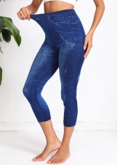 Denim Blue Denim-effect Print High Waisted Capri Leggings | thumb picture 