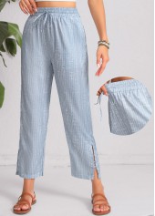 Dusty Blue Double Side Pockets Geometric Print Pants