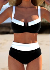 Patchwork Black Tie Square Neck Bikini Set