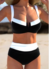 Patchwork Black Tie Square Neck Bikini Set | thumb picture 