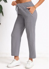 Dark Grey Pocket Elastic Waist High Waisted Pants