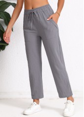 Dark Grey Pocket Elastic Waist High Waisted Pants
