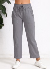 Dark Grey Pocket Elastic Waist High Waisted Pants