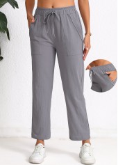 Dark Grey Pocket Elastic Waist High Waisted Pants