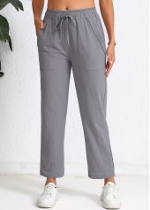 Dark Grey Pocket Elastic Waist High Waisted Pants